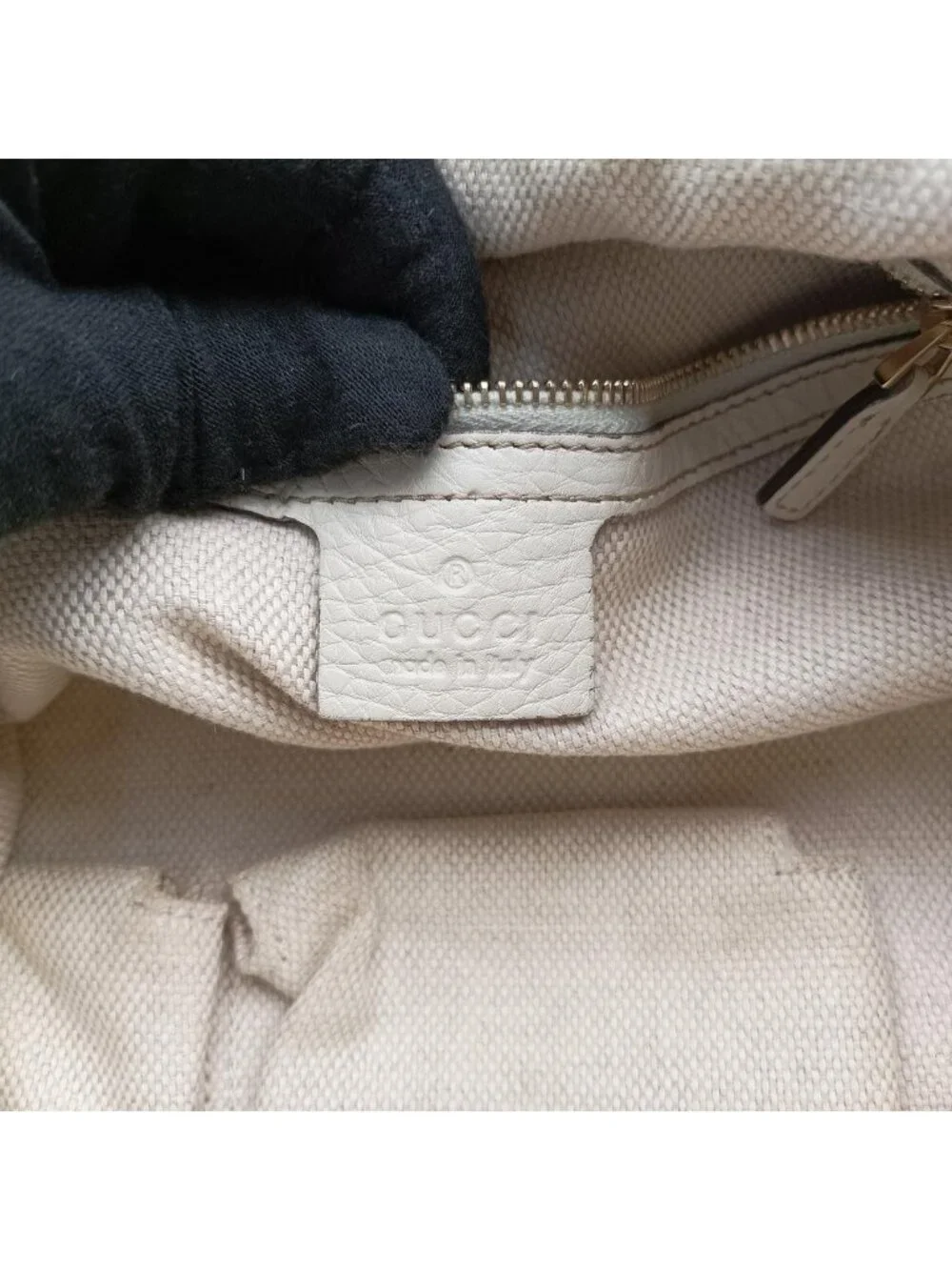 Gucci Bamboo Beige White Canvas Leather Shoulder Bag